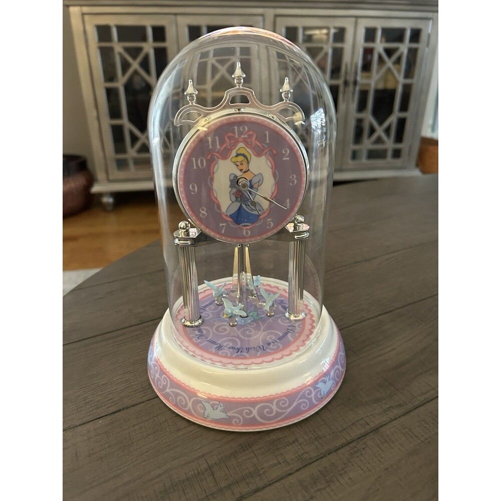 Vintage Disney Cinderella Porcelain Glass Dome Clock